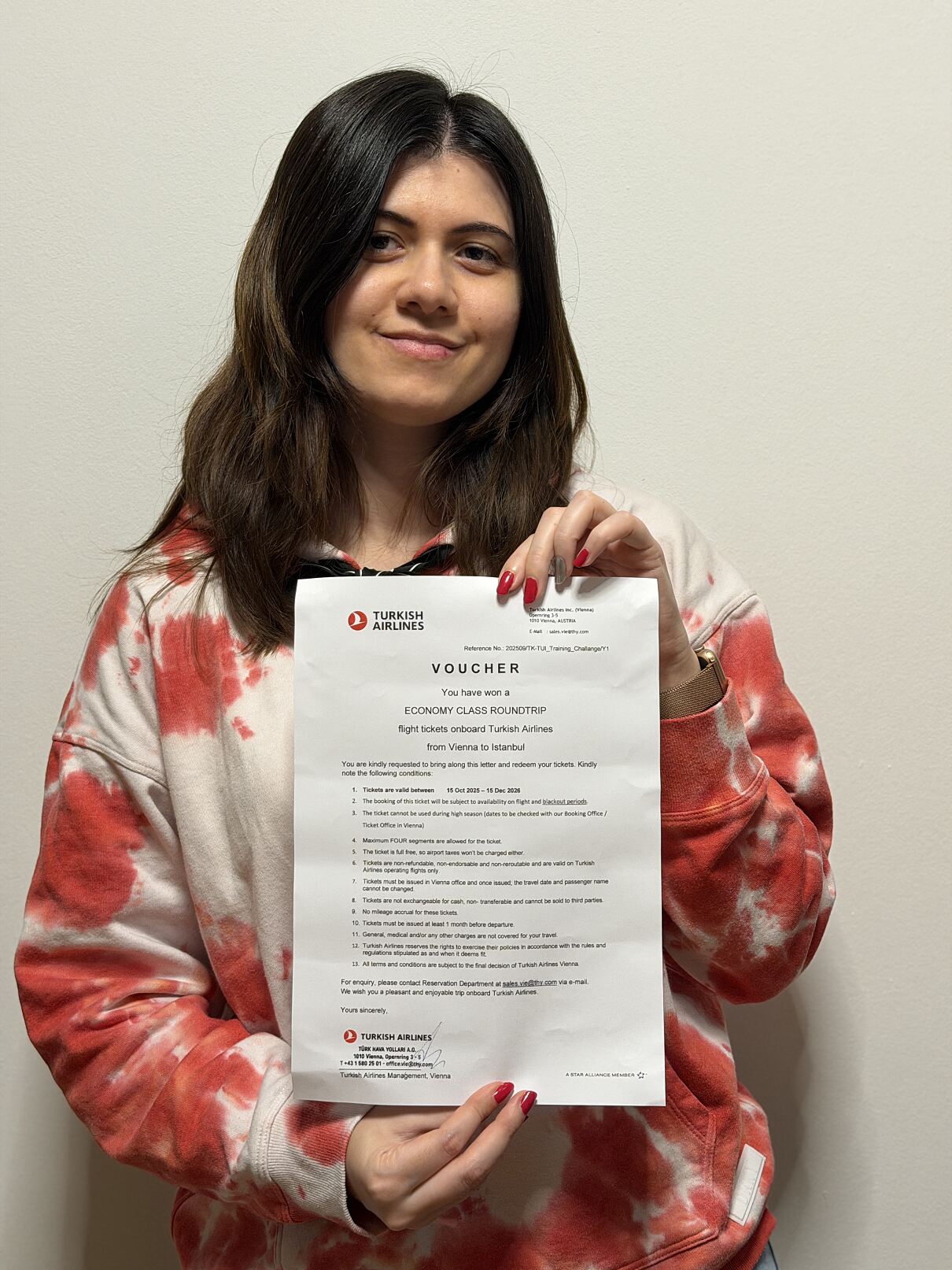 Tamara Heiserer gewann einen der Hauptpreise - Flugtickets von Wien nach Istanbul